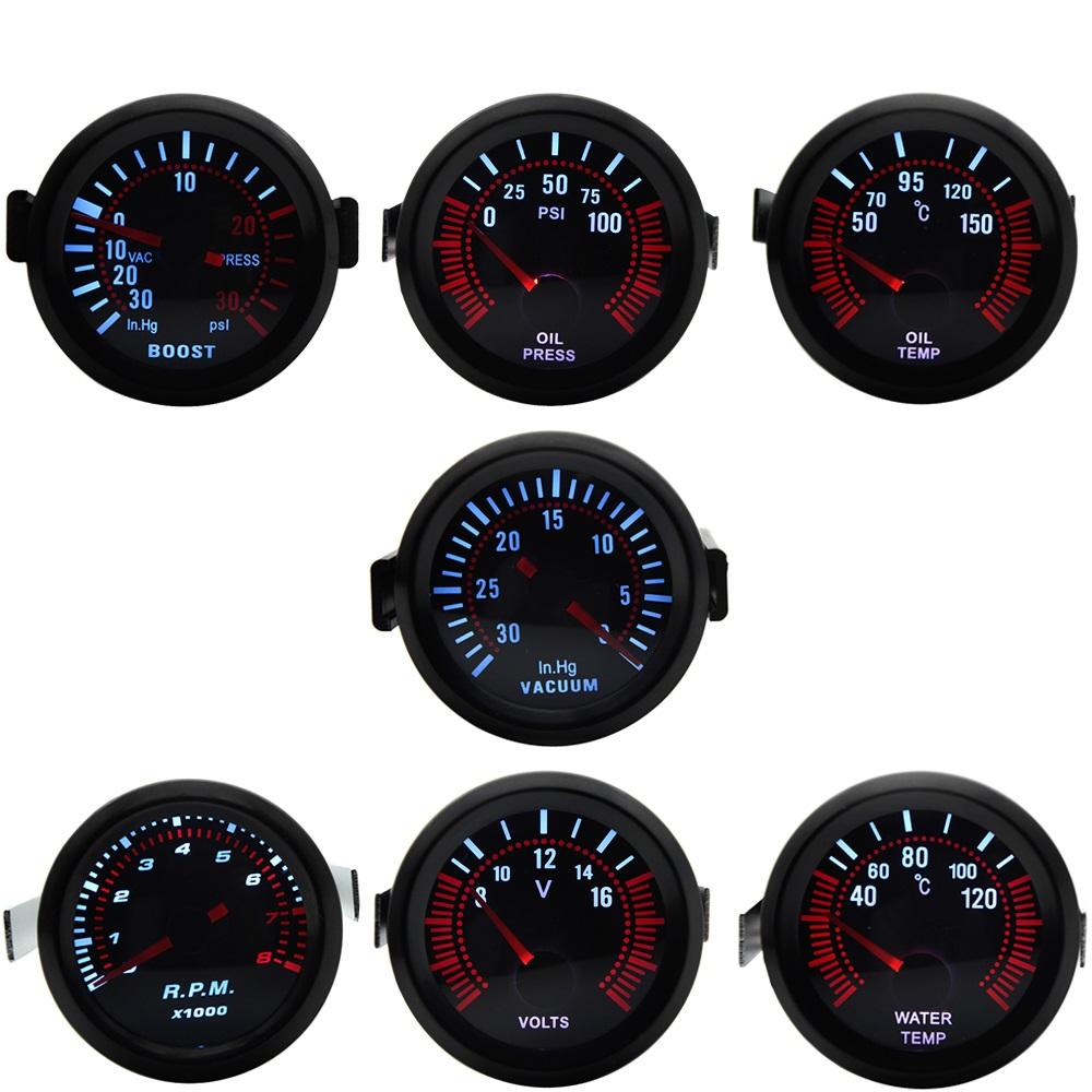 2' 52mm Smoke Lens with Sensor Boost Gauge Bar Psi/Vacuum/Water Temp/Oil Temp/Oil Pressure/Voltmeter/Tachometer RPM Coolant Temperature 4