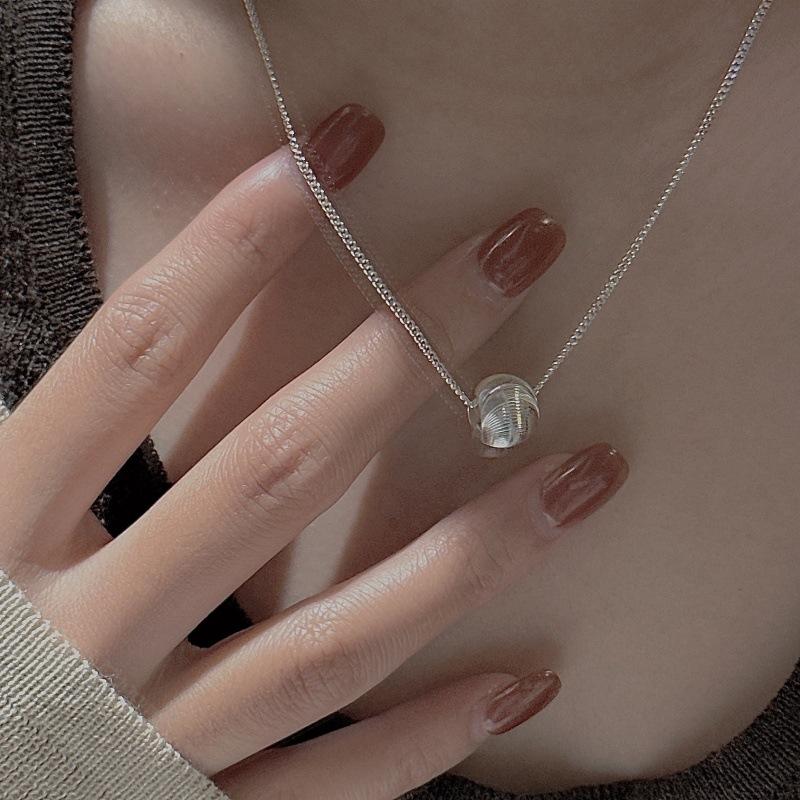 S925 Sterling Silver Niche Design Sense Retro Cat Eye Bead Necklace Korean Style Basic Collarbone Chain