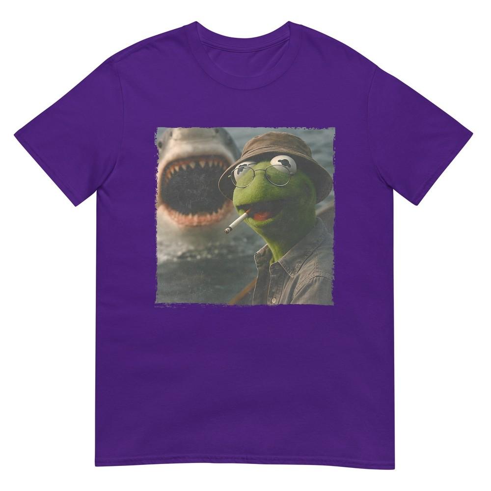 Funny Smoking Frog Meme Vintage Shark Attack Parody Tee TShirt