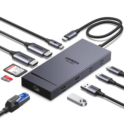 Ugreen Revodok 10 в 1 USB C док-станция USB C концентратор Dual HDMI расширение USB 10 Гбит/с порты передачи данных Dual Extension 100W PD быстрая зарядка 1 Гбит/с