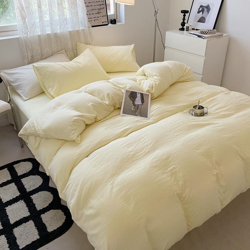 Простыня Пододеяльник Голый Сон Чистый Хлопок Набор из Четырех Предметов Стиранный Хлопок Мягкая Простыня Пододеяльник Однотонное Постельное Белье