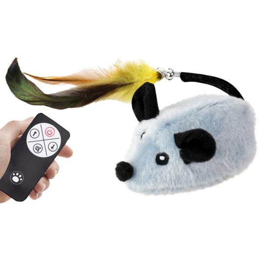 Electric Mouse Toy for Cats Interactive Plush Mouse with Remote Control Rechargeable Automatic Moving Cat Mice Toy with Feather Tail