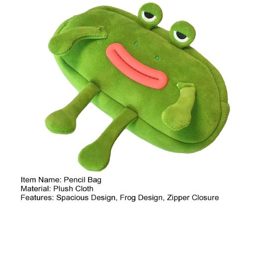 Пенал Лягушка в очках Дизайн Плюшевый Тканевый Пенал Большое Отверстие на Молнии Органайзер для Канцелярских Принадлежностей