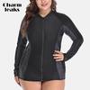 CHARMLEAKS Women Long Sleeve Rashguard Zipper Swimsuit Shirts UPF50+  Plus Size Swimwear UV-Protection Rash Guard Color Block Beach Wear