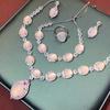 Vintage Chinese Sapphire Chalcedony Jewelry Set: High-End Four-Piece Copper-Plated Silver Collection