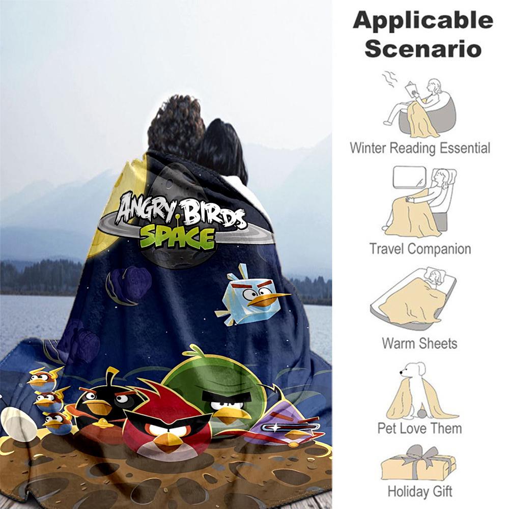 1PC Angry Birds Space Outdoor Flannel Throw Blanket - HD Printed Lightweight Soft Warm All-Season Blanket for Sofa, Bed, Travel, Camping 096