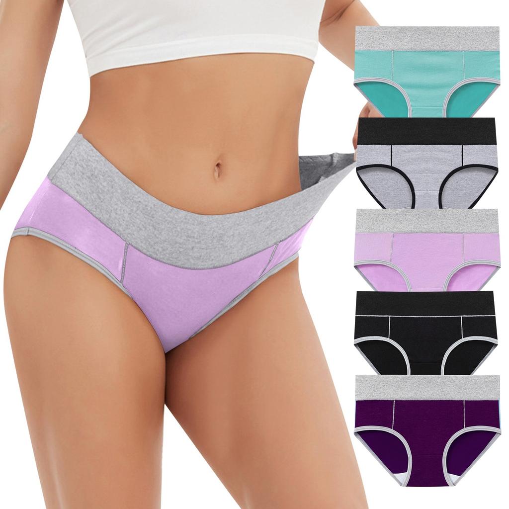 5PC Women's Large Color Cotton High Waist Pants With Raised Hips Underwear