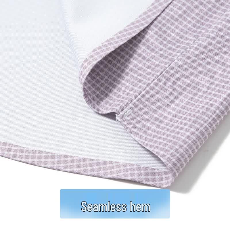 Futing Men's High-Elastic Business Plaid Short-Sleeve Shirt