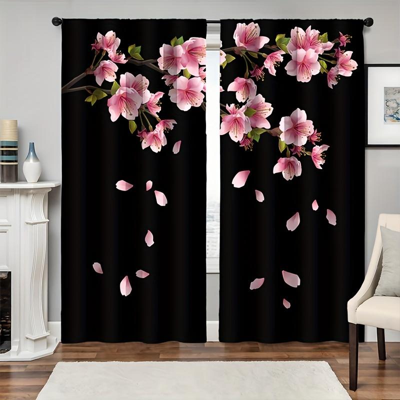 2pcs Japanese Cherry Blossom Moon Minimalist Curtains for Living Room Bedroom Modern Window Decor