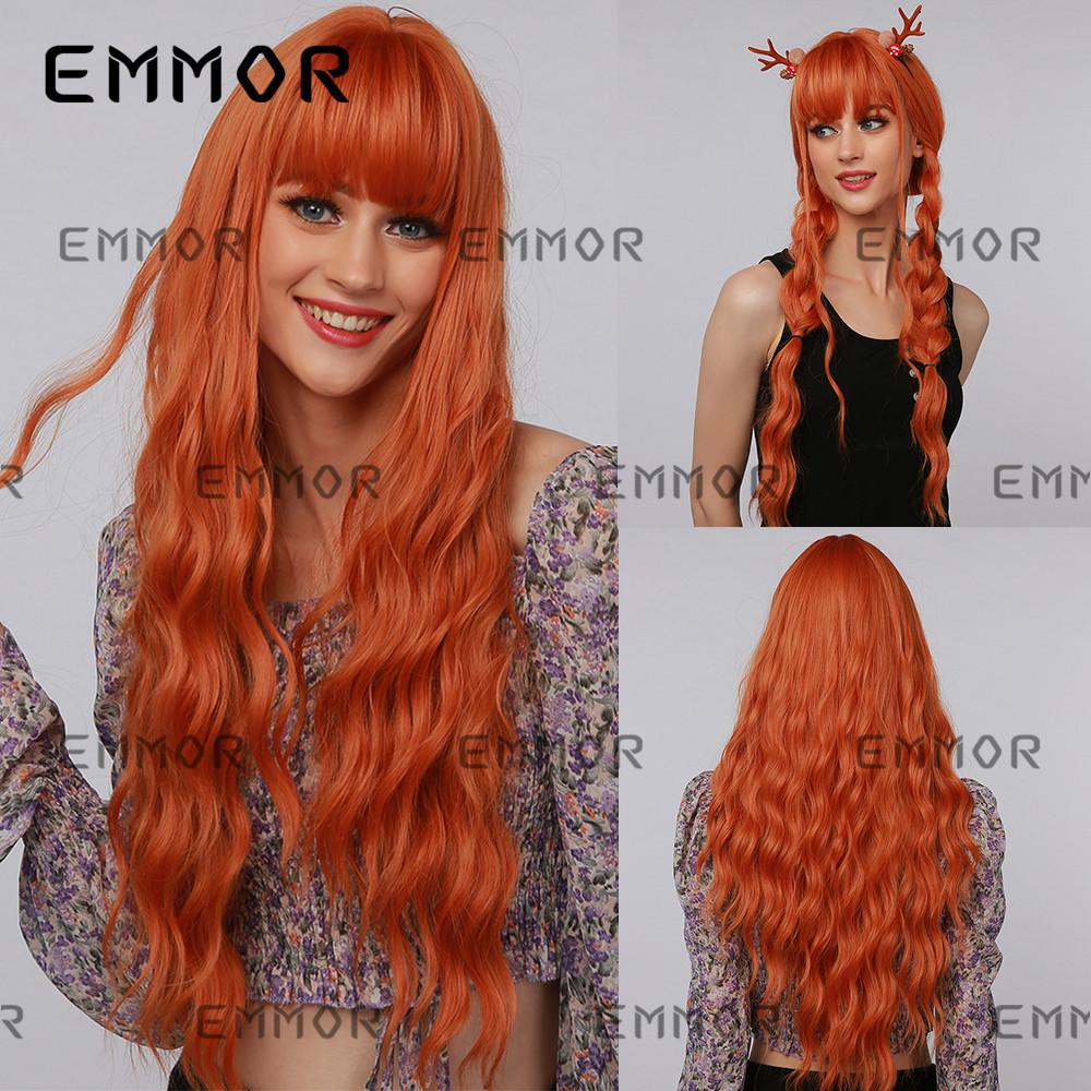 Halloween Wig Orange Small Curly Bangs Long Curly Hair Mechanism Headgear Wigs Orange Christmas Wig