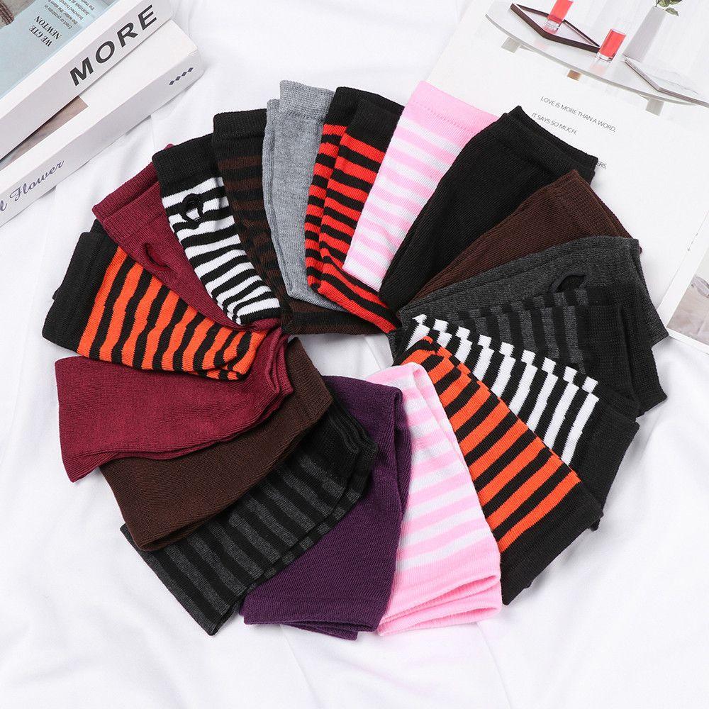 Мягкий полосатый нарукавник с длинным рукавом, длинная перчатка без пальцев, вязаные перчатки, напульсник, митенка до локтя