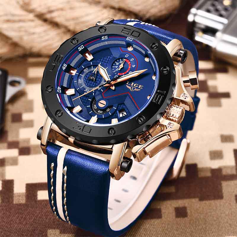 Мужские водонепроницаемые кварцевые часы LIGE