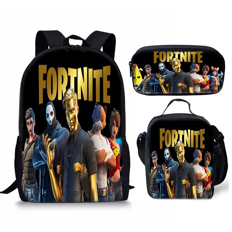 3 шт. Рюкзак для активного отдыха Fortnite Аниме Мультфильм Школьная сумка Большая вместимость Студенческие школьные сумки Пенал Милый и очаровательный Сумка для обеда Подарок на день рождения