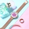 Changing Flowers Women Wristwatch Simple Fashion Pink Mesh Belt Japanese Movement Waterproof Quartz Women Watches