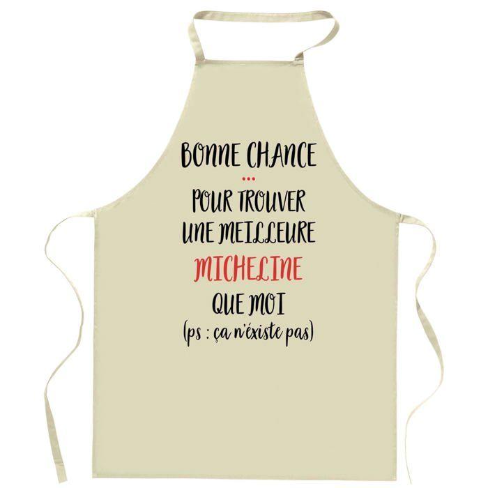 Tablier de cuisine - Planetee Micheline « Ça n'existe pas » - Impression bretonne - Coton résistant - Liens ajustables