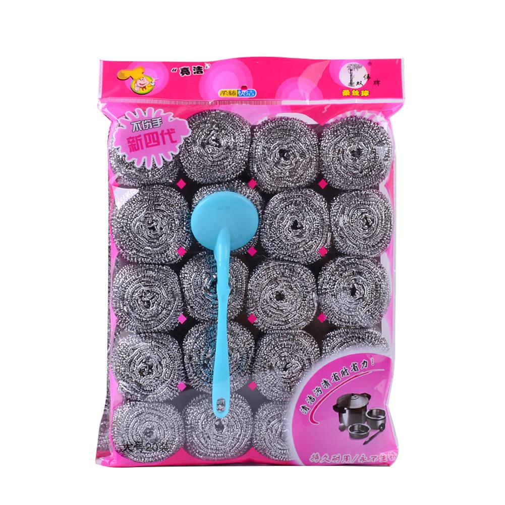 20 шт. стальная проволочная шариковая щетка с ручкой щетка для мытья кастрюль щетка для мытья посуды проволочная шариковая щетка для кухни губки для мытья посуды