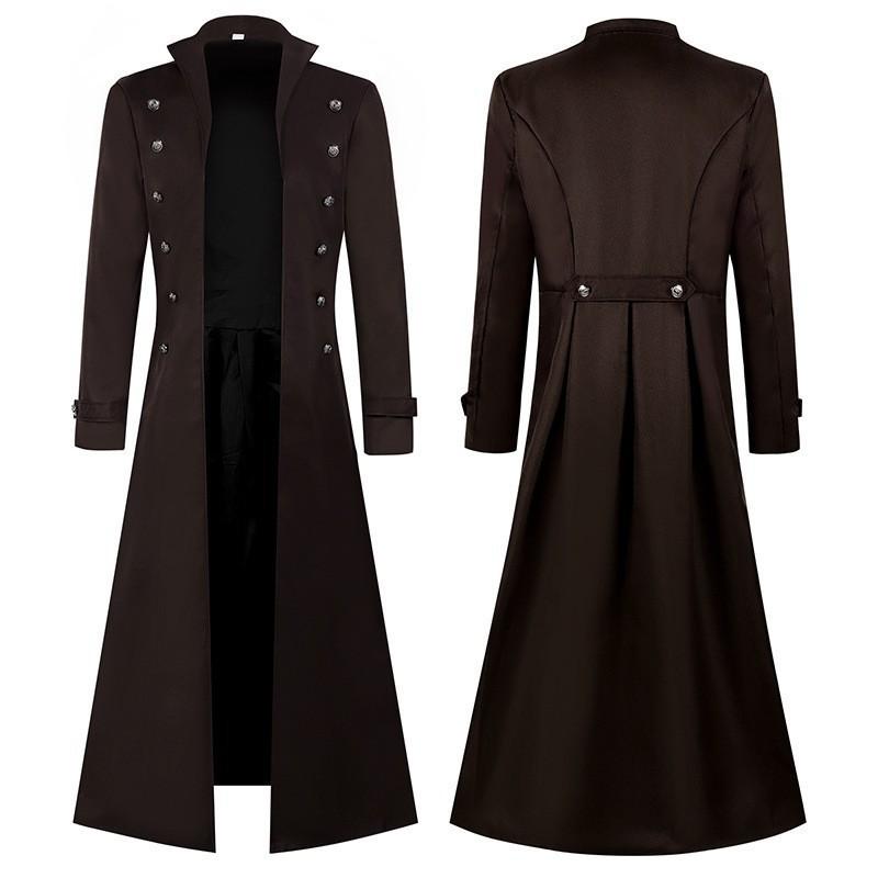 Medieval Gothic Long Trench Coat Slim Fit Lined Halloween Cosplay Party Mens Unisex
