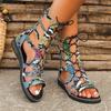 2024 Hot Seller New Snake Print Sandal Women Hollow Out Cross Strap Roman Sandal Woman Summer Beach Non Slip Flat Shoe for Women