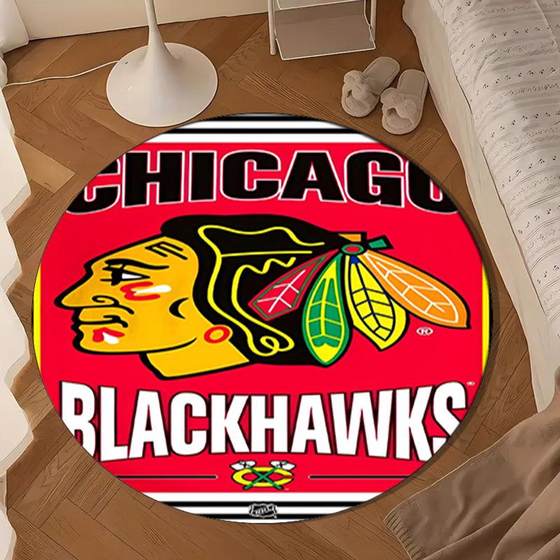 Chicago-Blackhawks Logo Round Rug for Livingroom,Bedroom, Palyroom, Chair Rug, Area rug, Circle Carpet, Large Size Decor Fan Christmas gift