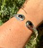 925 Sterling Silver Plated Handmade Cuff Bangle Jewelry, Adjustable, German Silver, Natural Black Onyx Gemstone, Healing Bangle