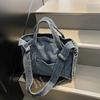 Street Trend Retro Denim Canvas Bag College Student Class Bag Large Capacity Shopping Bag Portable Casual Shoulder Bag