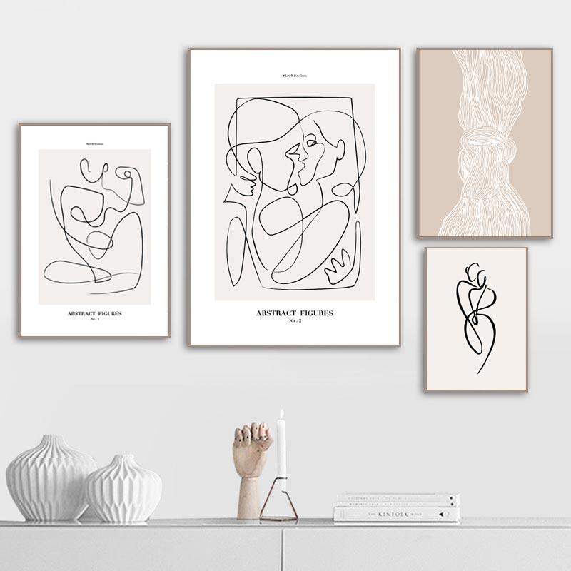 Абстрактная линия холст плакат черно-белая женская картина тела настенное искусство скандинавский минималистичный принт живопись современный декор для гостиной