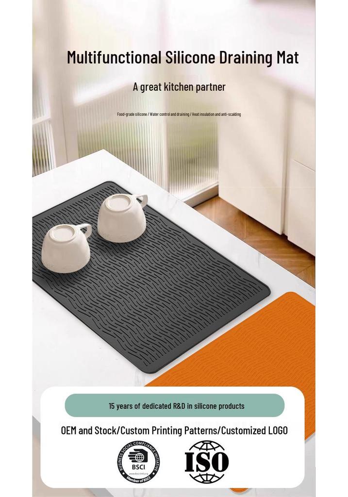 Silicone Non-slip Heat-Resistant Stove Mat - Draining & Anti-scald Placemat for Kitchen and Dining Table.