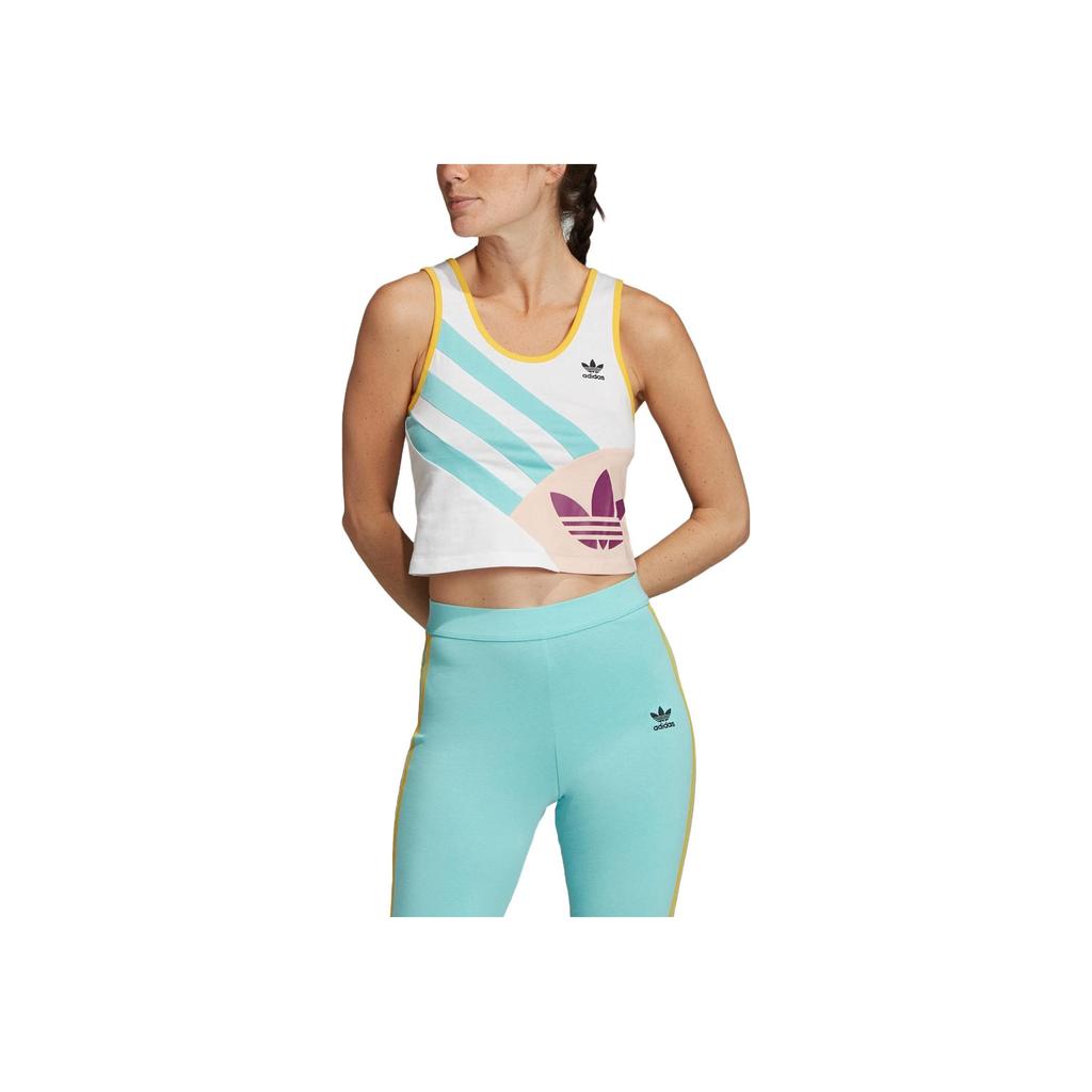 Adidas Женский спортивный топ без рукавов с круглым вырезом с принтом, женские топы белого цвета FN2910