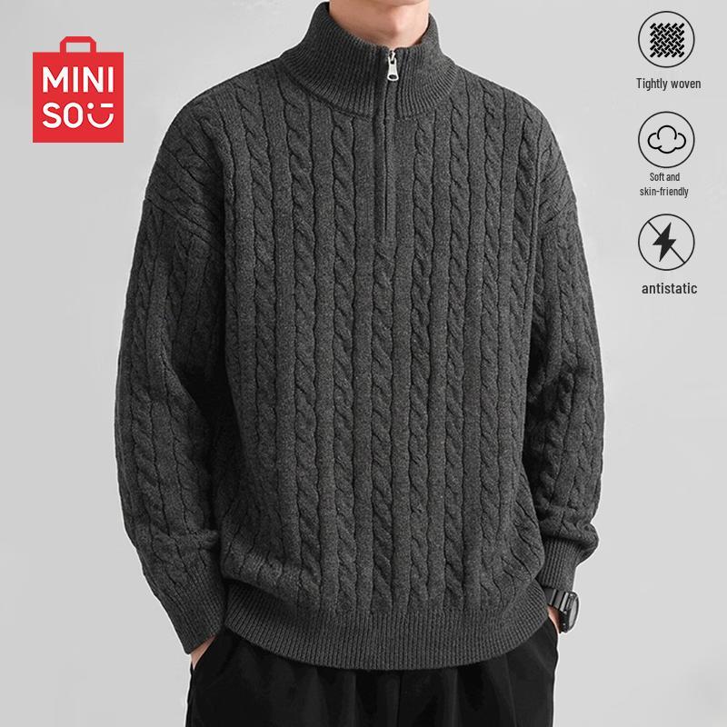 MINISO Men's Casual Half-Zip Cable Knit Sweater
