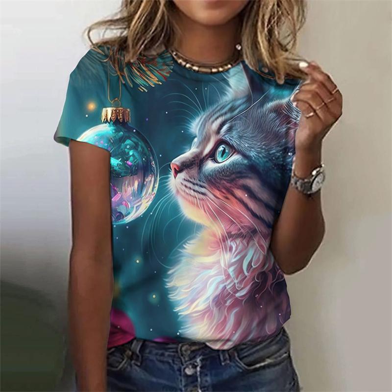 Fashion Womens T-shirt 3D Cats Print Tees Tops Harujuku Animal T Shirt Female Clothing Oversized Summer Top 2024 Women's T-shirt