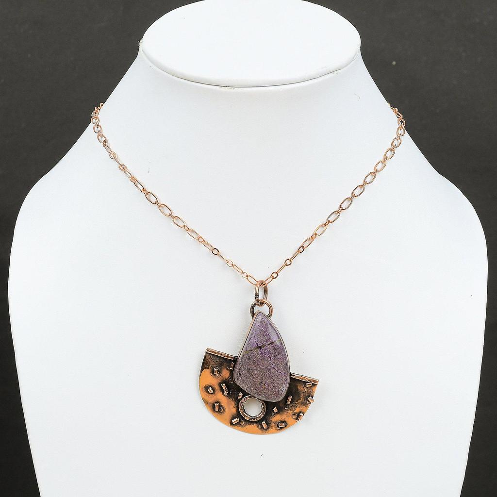 Подвеска из пурпурита, медная подвеска, драгоценный камень, ручная работа, уникальный стиль, подвеска, подарок для женщин, ювелирные изделия из пурпурита, медь, специальный женский подарок