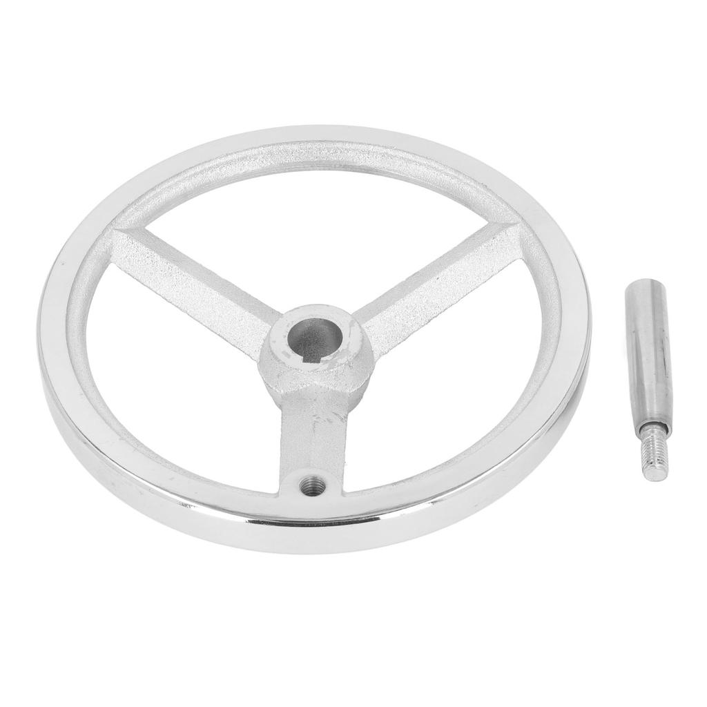 Rotary Handwheel 250mm Dia Cast Iron Chrome Plated 3 Spoked with Revolving Handle for Lathe Milling