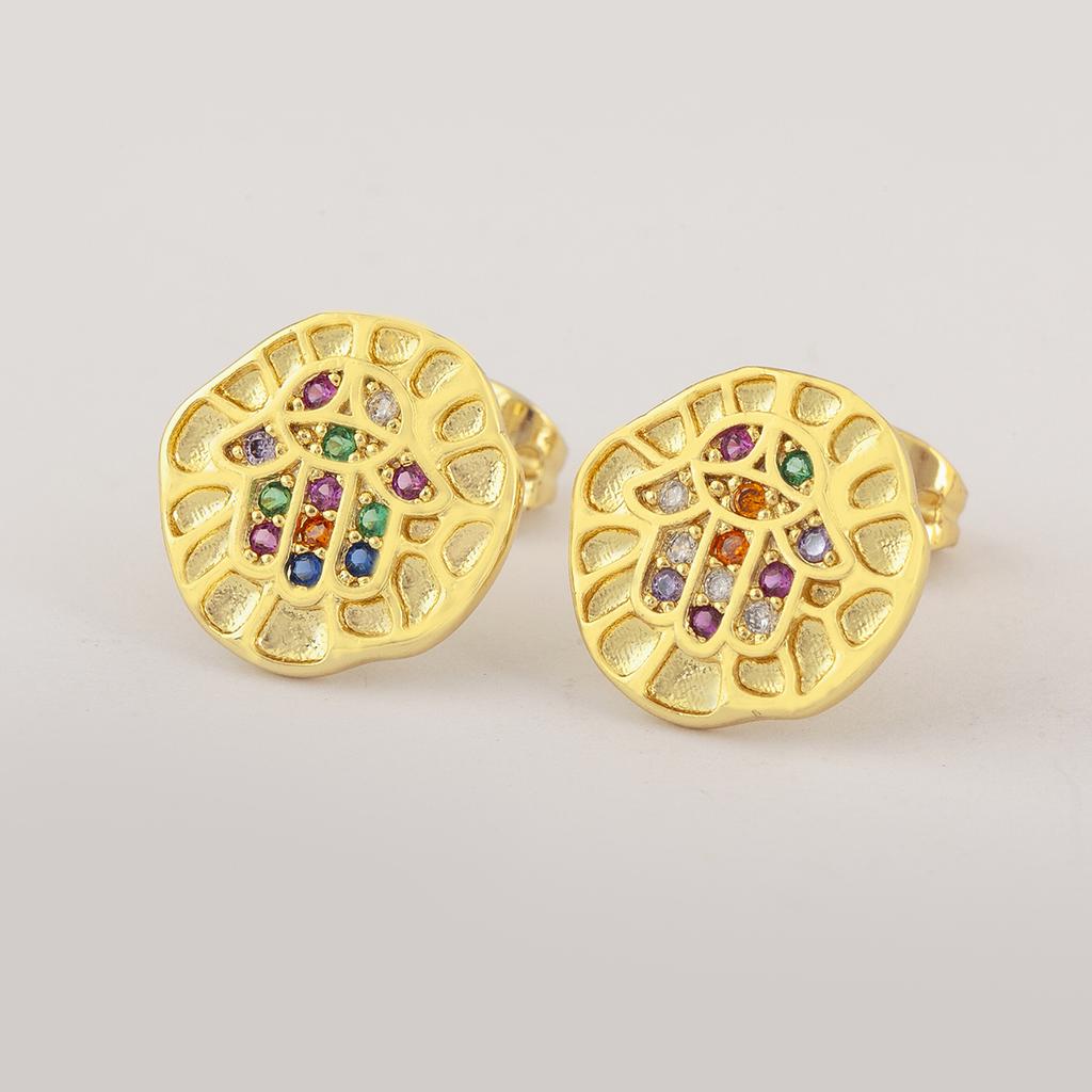 Nidin High Quality Irregular Geometric Palm Shape Stud Earrings For Women Punk Style Copper Cubic Zirconia Ear Jewelry Gifts