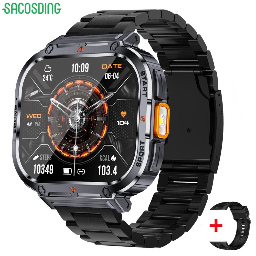 SACOSDING умные часы 2.0-дюймовый ультра большой экран светодиодный фонарик BT Calling AI Voice 400mAh мужские фитнес-спортивные трекеры умные часы