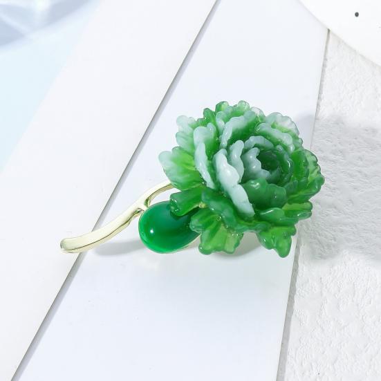 Брошь-булавка Зеленый пион Смола Не ржавеющая брошь Реалистичный вид Лацкан пиджака Значок для платья Ювелирный аксессуар