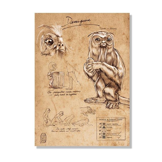 Винтажный эскиз монстра полевые заметки плакаты с совой динозавр Магия Волшебный мир животные холст картины настенная художественная роспись домашний декор