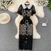 Doll Collar Cut Out Lace Dress Elegant Short Sleeve