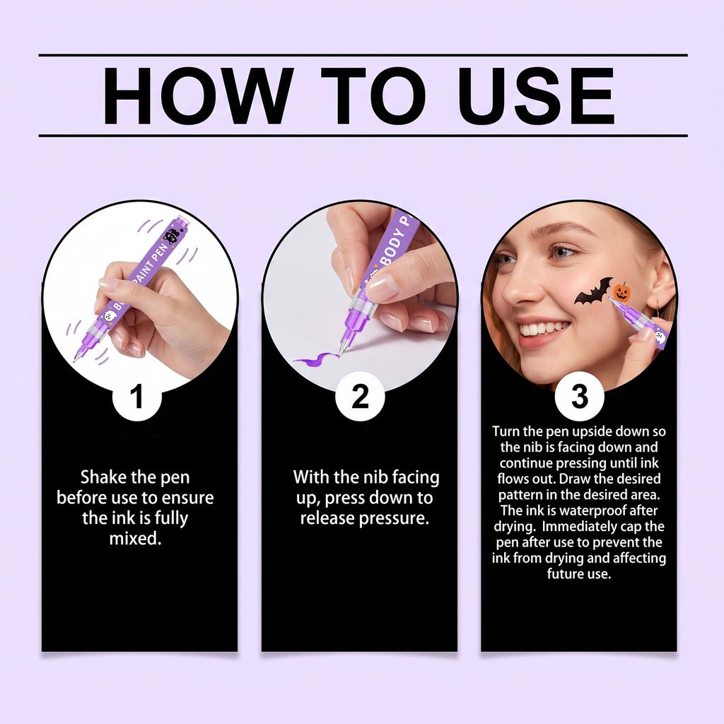 Halloween Temporary Body Face Paint Marker Mild Ingredients Smooth Vivid Color Waterproof Graffiti Pen Party Cosplay Makeup Gift