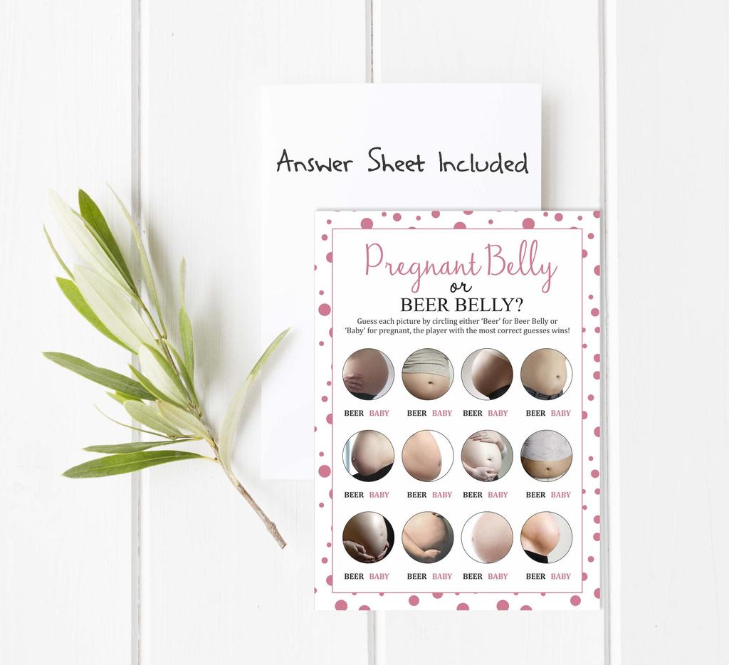 Inkdotpot Игра Baby Belly или Beer Belly Игра Baby Shower Карточки Игровые принадлежности для вечеринок Карточки с активностью Baby Shower Гендерно-нейтральные игры Мальчик или девочка