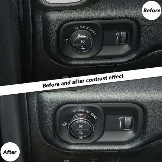 2X Headlight&Gear Shift Switch Knob Cover Trim Ring For Dodge RAM 1500 18+ Black