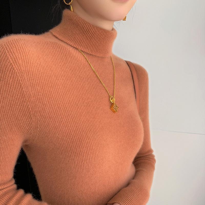 Women's Slim-fit High-neck Cashmere Pullover Sweater - Autumn/Winter Stylish, Tight-knit Base Layer