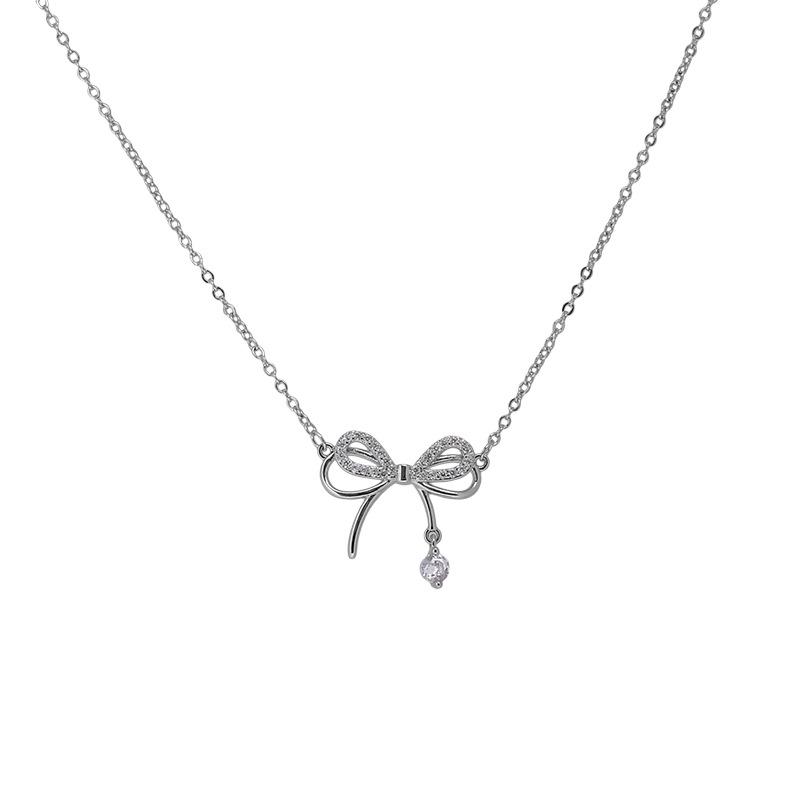 Высококлассное колье на ключицу с цирконом и бантом: Элегантный, Универсальный Летний Аксессуар с Модным и Простым Дизайном