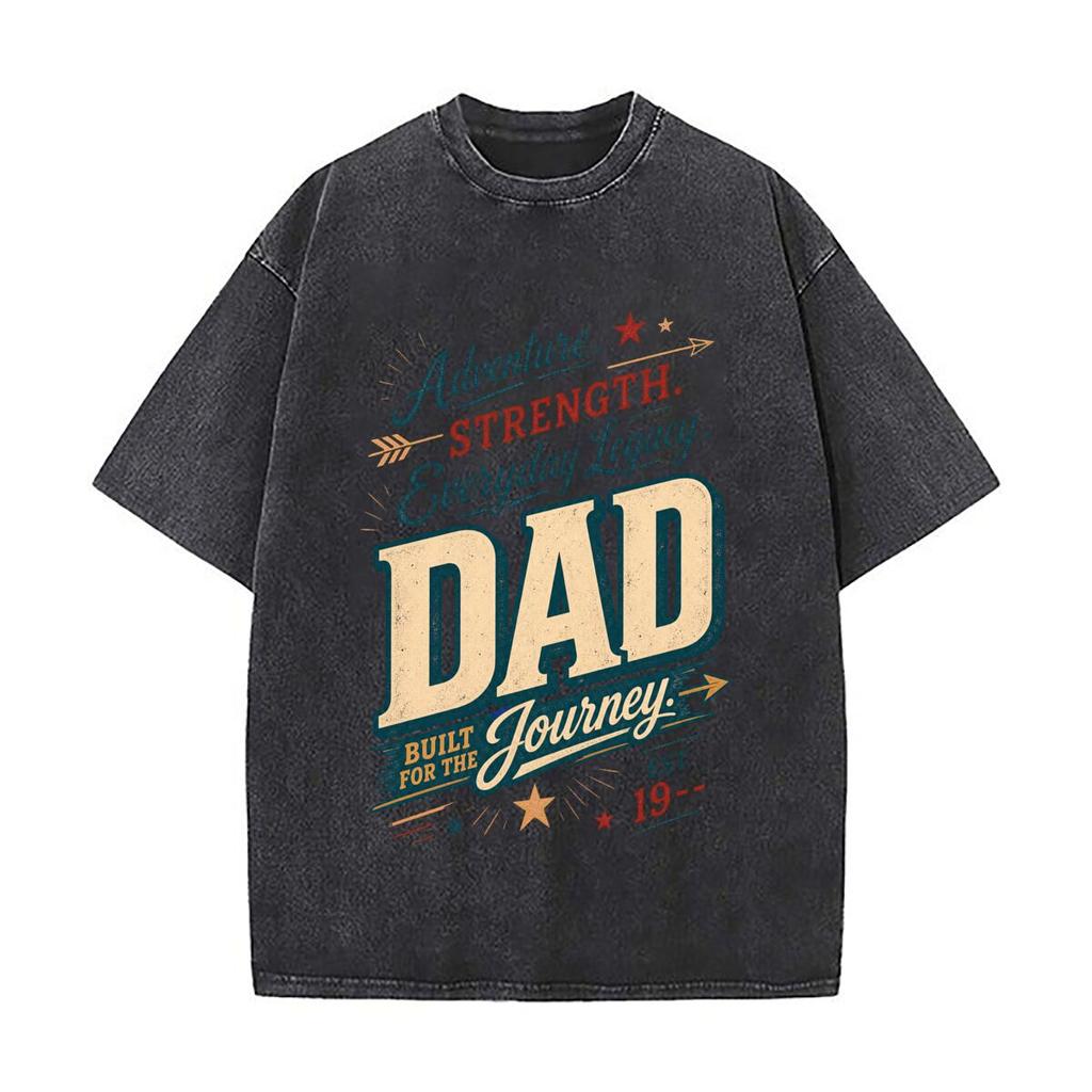 Vintage Family Adventure Spirit Lett Washed Faded Vintage Short Sleeve Fashion Versatile Daily Tee