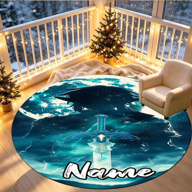 Custom Name Personalized The Legend of Zelda Print Round Rug, Versatile Home Decor Carpet, for Playroom, Apartment, Balcony, Entryway, Hallway Gift