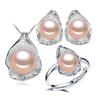 LSOOYH Shell Design Natural Freshwater Pearl Earrings Ring CZ Cubic Zirconia Necklace Jewelry Sets