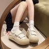 Туфли на липучке, холодные, липкие, на толстой подошве, уродливые, симпатичные, для женщин, 2024, новый академический стиль, для спорта и отдыха, высококачественные маленькие белые туфли для женщин