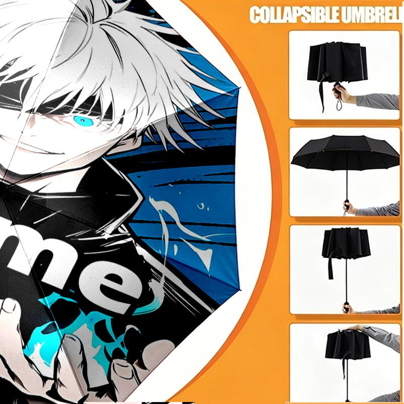 Custom Name Personalized Jujutsu Kaisen Print Umbrella, Auto Open Close, 8‑Rib Sturdy Frame, Commute Camping Hiking Use, Birthday Gift