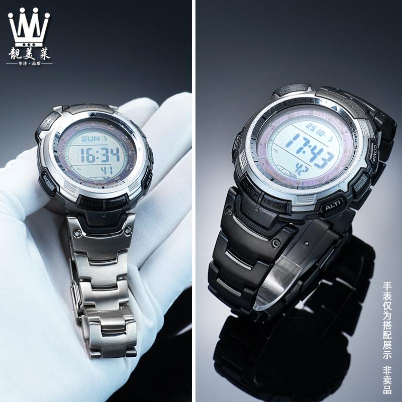 Для Casio PROTREK Серия 3071 PRG-110T/Y PRW-1300 Модифицированный ремешок для часов из титанового сплава с мужским браслетом из титановой стали черного цвета