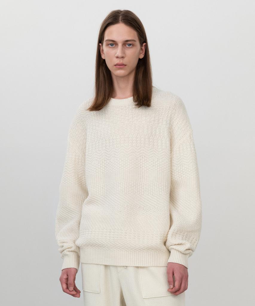 INSILENCE Mix Pattern Crew Neck Knit Ecru