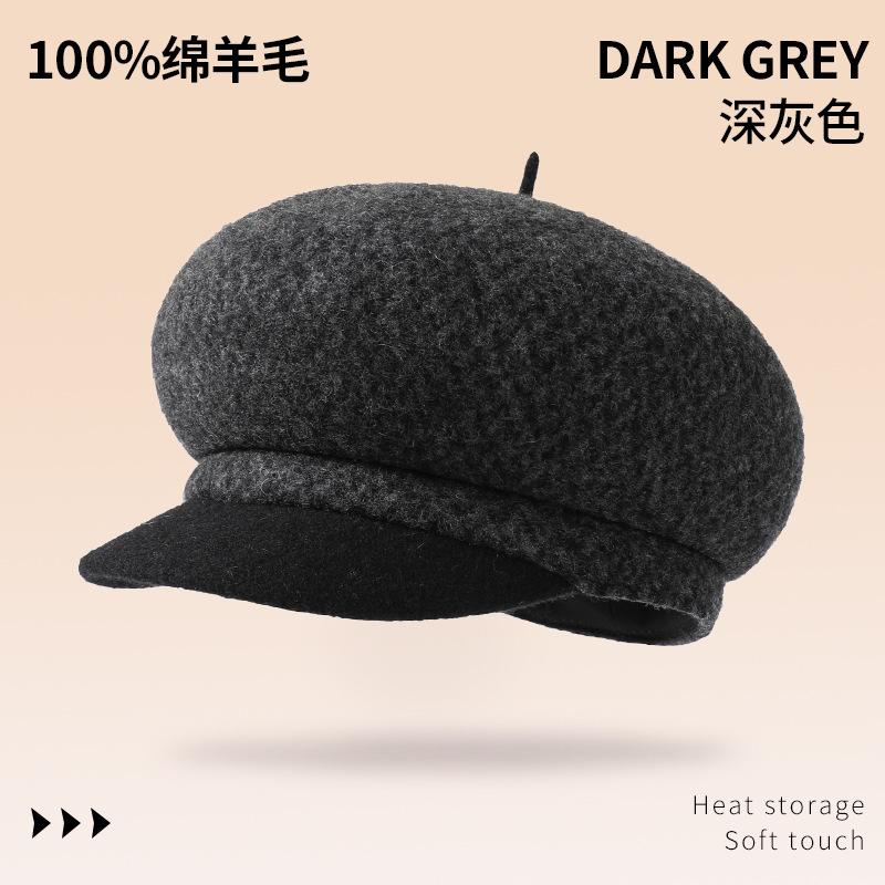 Vintage Checked Octagonal Hat Children Autumn and Winter 100% Wool Knitted Newsboy Hat Warm Beret Tide